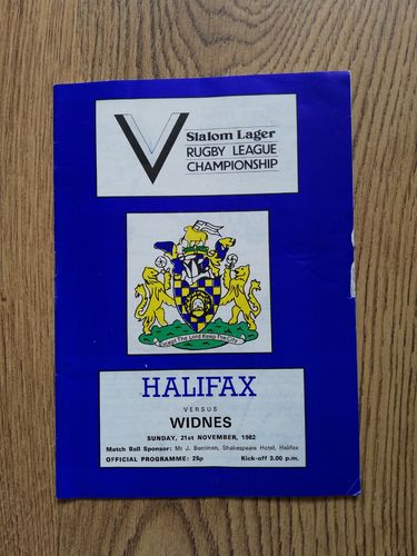 Halifax v Widnes Nov 1982 Rugby League Programme