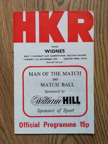 Hull KR v Widnes Nov 1978 BBC2 Floodlit Trophy RL Programme