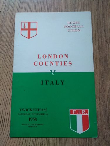 London Counties v Italy Nov 1958 Rugby Programme