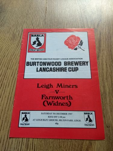 Leigh Miners v Farnworth 1987 Lancashire Amateur Cup Final RL Programme
