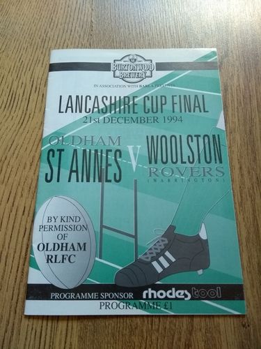 Oldham St Annes v Woolston Rovers 1994 Amateur Cup Final RL Programme