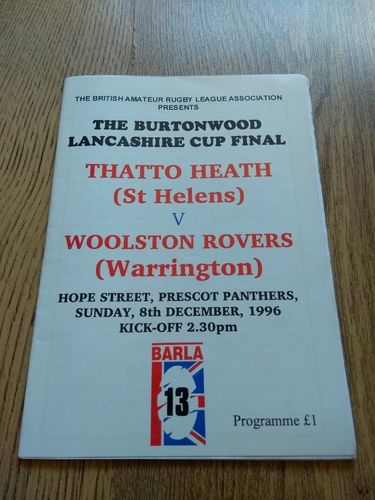Thatto Heath v Woolston Rovers 1996 Amateur Cup Final RL Programme