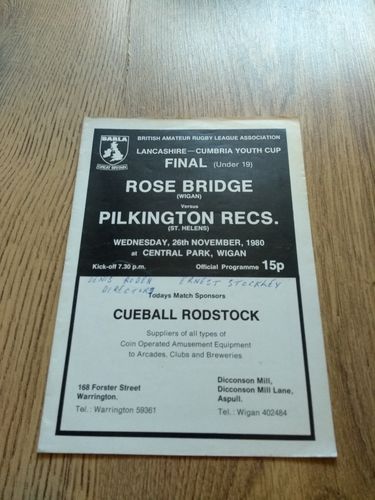 Rose Bridge v Pilkington Recs 1980 Youth Cup Final RL Programme