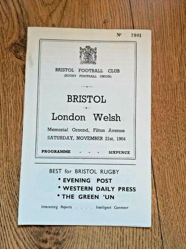 Bristol v London Welsh Nov 1964 Rugby Programme