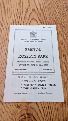 Bristol v Rosslyn Park Mar 1965 Rugby Programme
