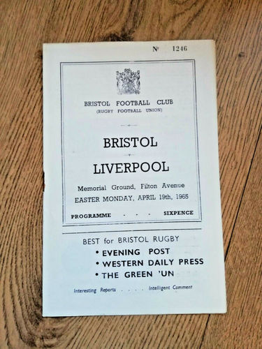 Bristol v Liverpool Apr 1965 Rugby Programme