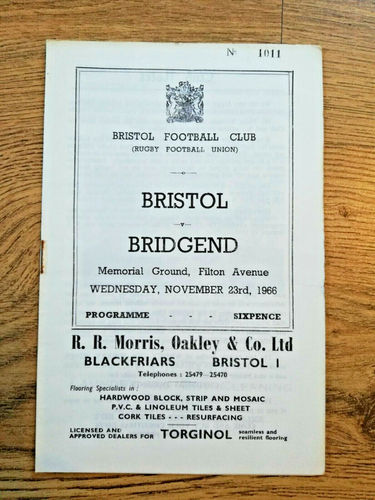 Bristol v Bridgend Nov 1966 Rugby Programme