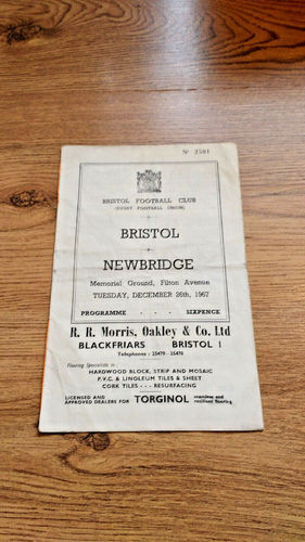 Bristol v Newbridge Dec 1967 Rugby Programme