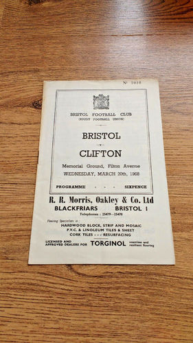 Bristol v Clifton Mar 1968 Rugby Programme