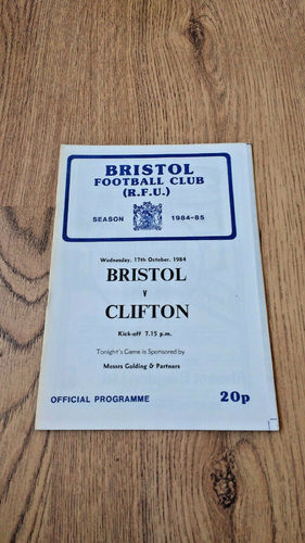 Bristol v Clifton Sept 1984 Rugby Programme