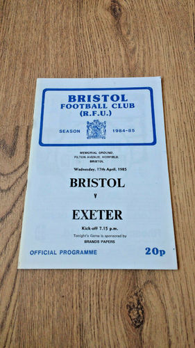 Bristol v Exeter Apr 1985 Rugby Programme