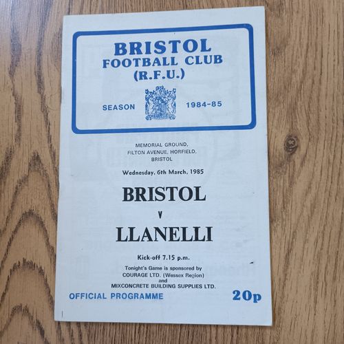Bristol v Llanelli Mar 1985 Rugby Programme