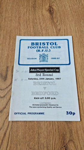 Bristol v Bedford 1987 John Player Cup 3rd round Rugby Programme