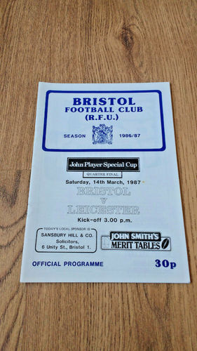 Bristol v Leicester 1987 JP Special Cup Q-Final Rugby Programme