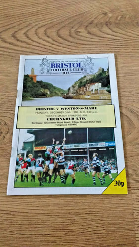 Bristol v Weston-Super-Mare Dec 1988 Rugby Programme