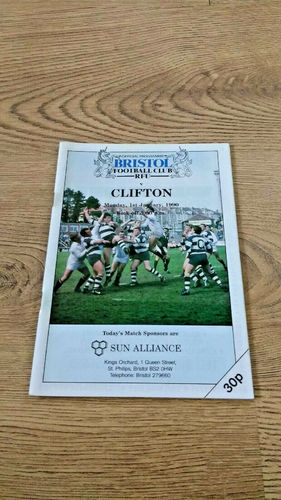Bristol v Clifton Jan 1990 Rugby Programme
