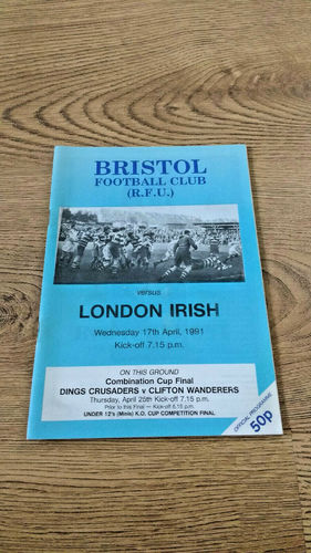 Bristol v London Irish Apr 1991 Rugby Programme