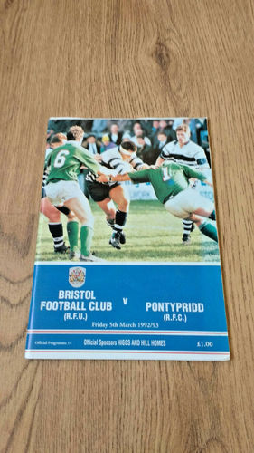 Bristol v Pontypridd Mar 1993 Rugby Programme