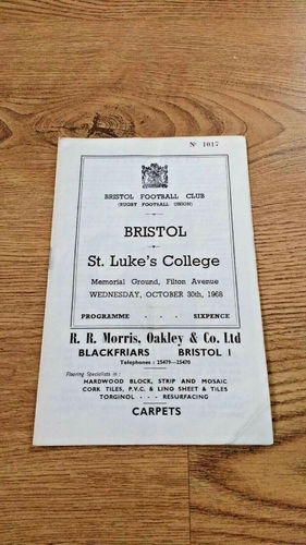 Bristol v St Luke's College Oct 1968 Rugby Programme