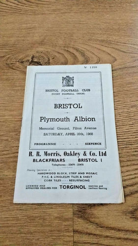 Bristol v Plymouth Albion Apr 1968 Rugby Programme