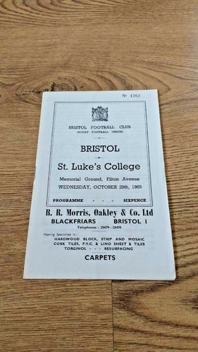 Bristol v St Luke's College Oct 1969 Rugby Programme