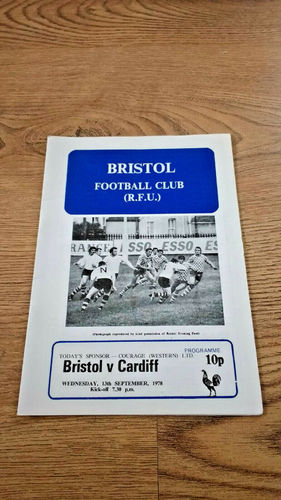 Bristol v Cardiff Sept 1978 Rugby Programme