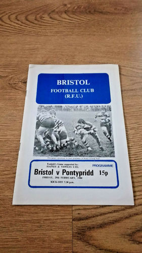 Bristol v Pontypridd Feb 1980 Rugby Programme