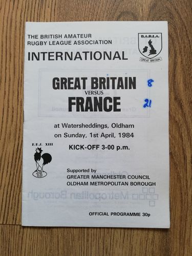 Great Britain v France Apr 1984 Amateur RL Programme