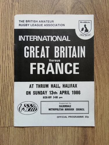 Great Britain v France Apr 1986 Amateur RL Programme