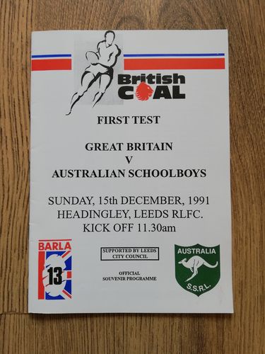 Great Britain Schools v Australia Schools 1st Test 1991 RL Programme