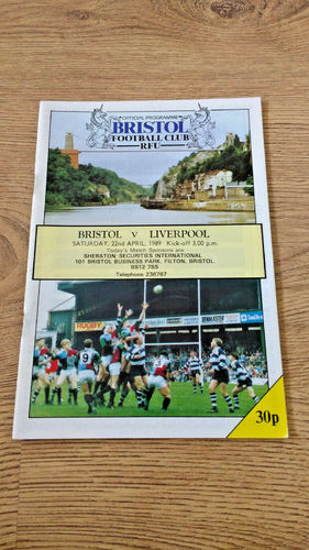 Bristol v Liverpool Apr 1989 Rugby Programme
