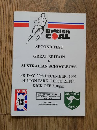 Great Britain Schools v Australia Schools 2nd Test 1991 RL Programme