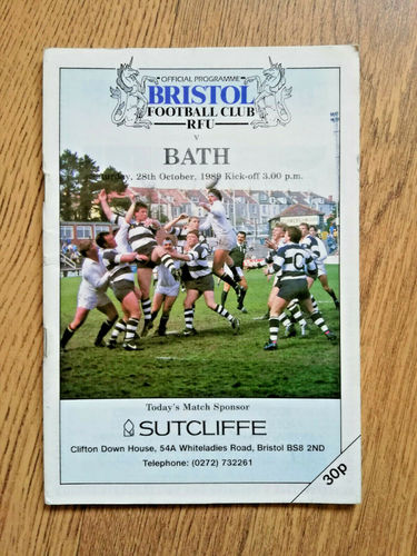Bristol v Bath Oct 1989 Rugby Programme