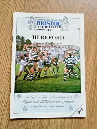 Bristol v Hereford Dec 1989 Rugby Programme