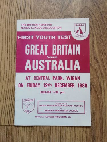 Great Britain Youth v Australia Schools Dec 1986 RL Programme
