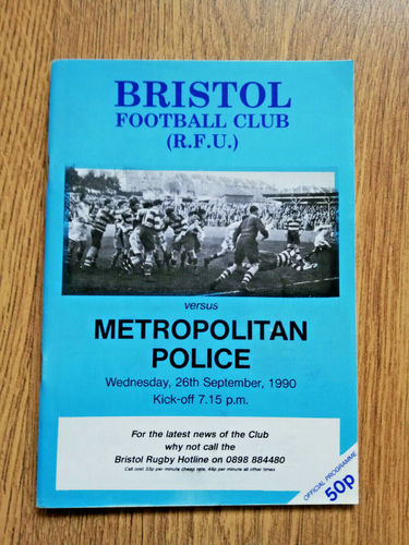 Bristol v Metropolitan Police Sept 1990 Rugby Programme