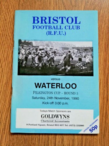 Bristol v Waterloo Nov 1990 Rugby Programme
