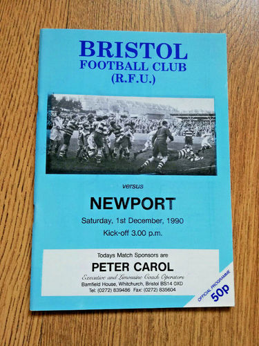 Bristol v Newport Dec 1990 Rugby Programme