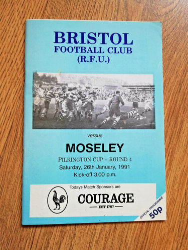 Bristol v Moseley Jan 1991 Rugby Programme