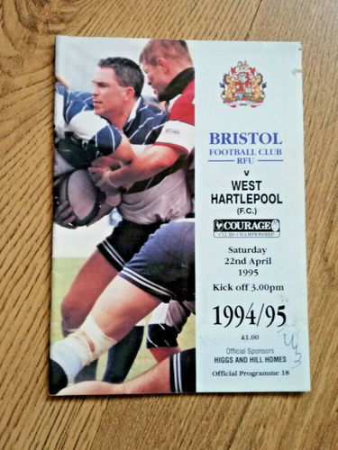 Bristol v West Hartlepool Apr 1995 Rugby Programme