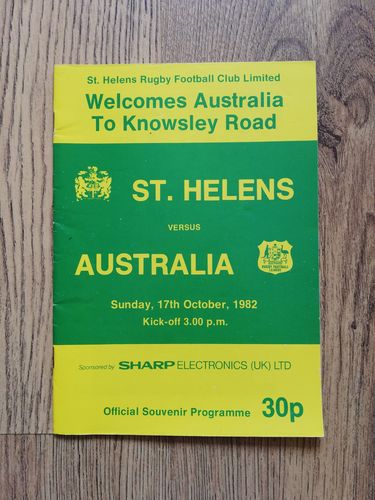 St Helens v Australia Oct 1982 Rugby Leauge Programme
