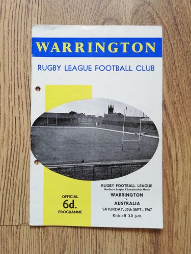 Warrington v Australia Sept 1967 Rugby League Programme