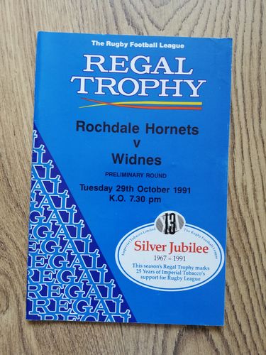 Rochdale Hornets v Widnes Oct 1991 Regal Trophy RL Programme