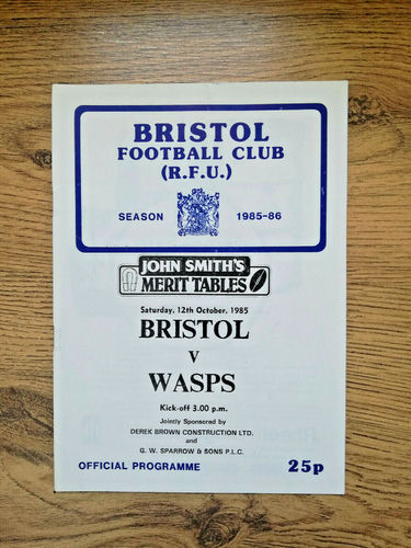 Bristol v Wasps Oct 1985 Rugby Programme