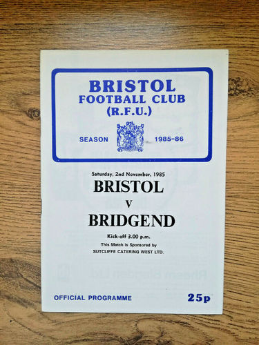 Bristol v Bridgend Nov 1985 Rugby Programme