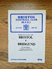 Bristol v Bridgend Nov 1985 Rugby Programme