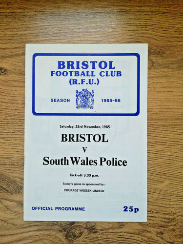 Bristol v South Wales Police Nov 1985 Rugby Programme