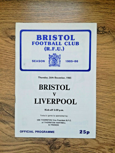 Bristol v Liverpool Dec 1985 Rugby Programme