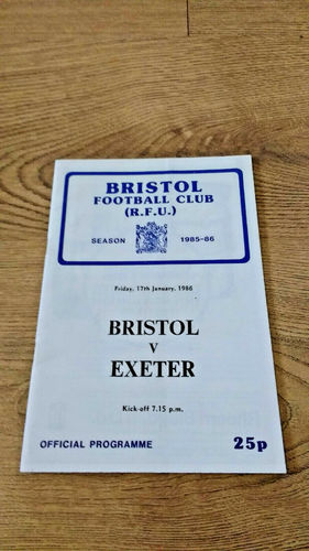 Bristol v Exeter Jan 1986 Rugby Programme