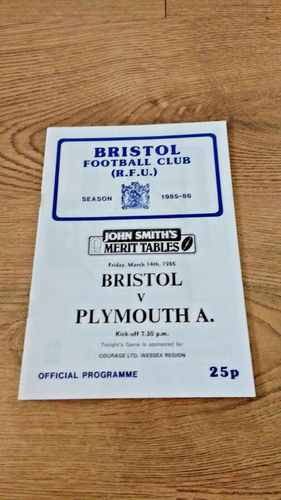 Bristol v Plymouth Albion Mar 1986 Rugby Programme